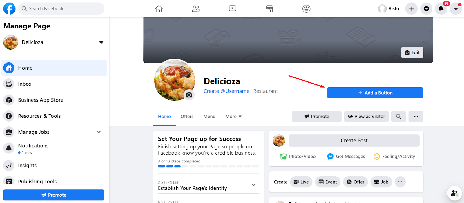 Facebook-Seite für „Delicious“ mit einem „Folgen“-Button.
