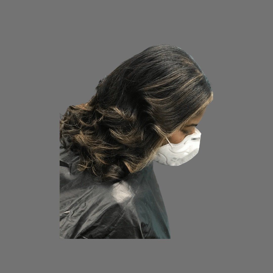 silk press, blowout, highlights, natural hair