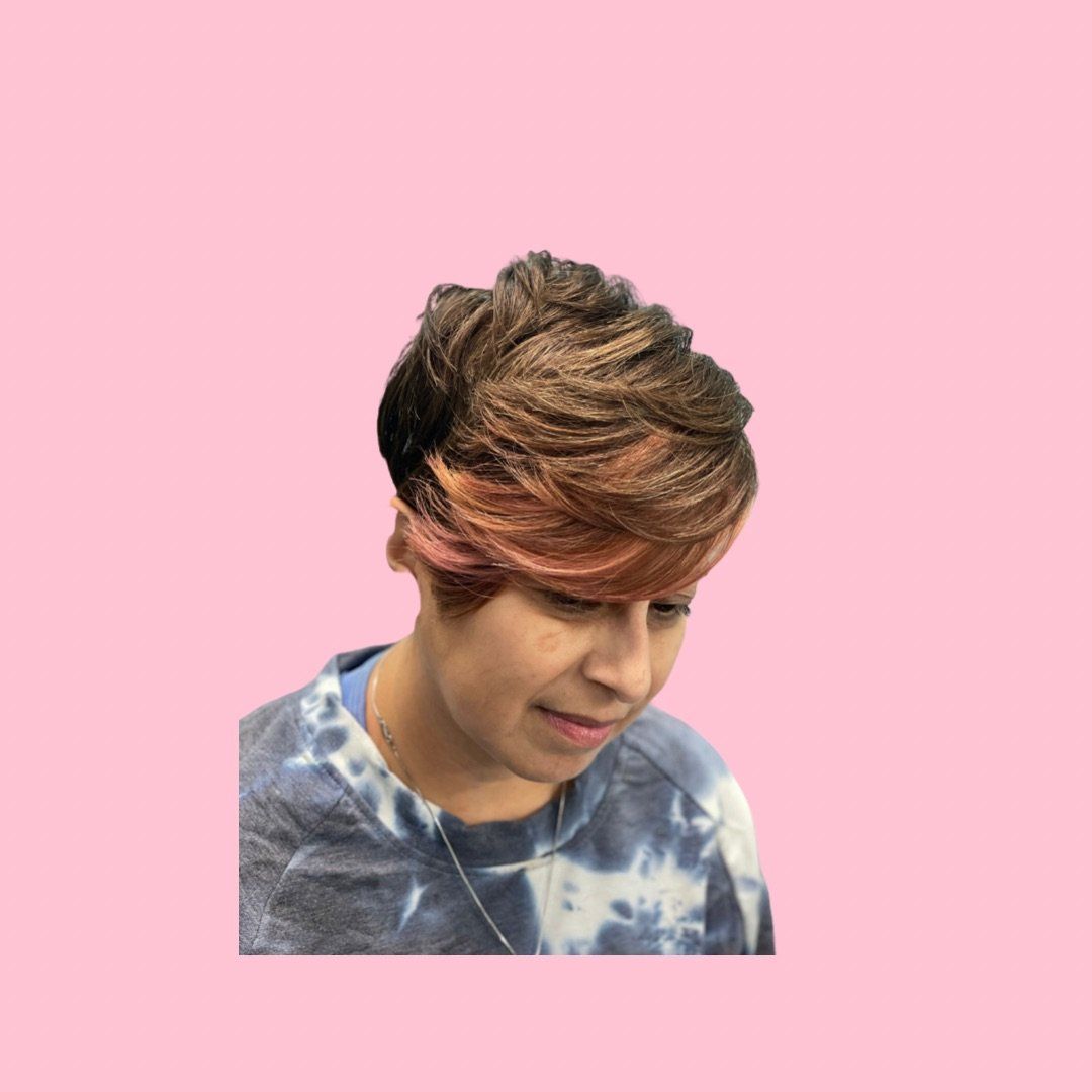 pixie cut, bob haircut, pink hair