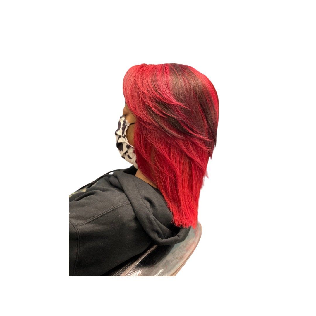red hair, natural hair, silk press