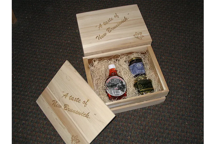 A wooden box that says a taste of new brunswick