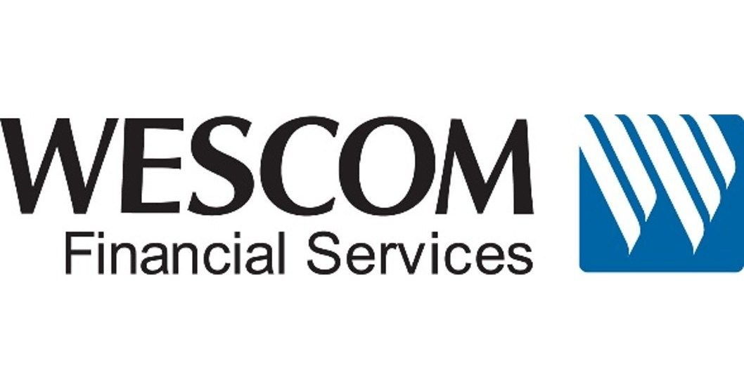 Logo for WESCOM Financial Services, featuring black text and a blue graphic.