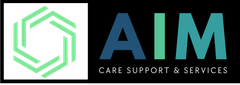 A logo for aim care support and services