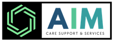 A logo for aim care support and services