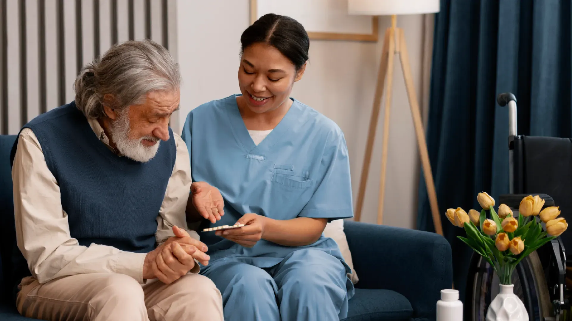 old man with carer