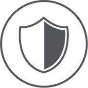 Shield icon within a circle; right side shaded gray.