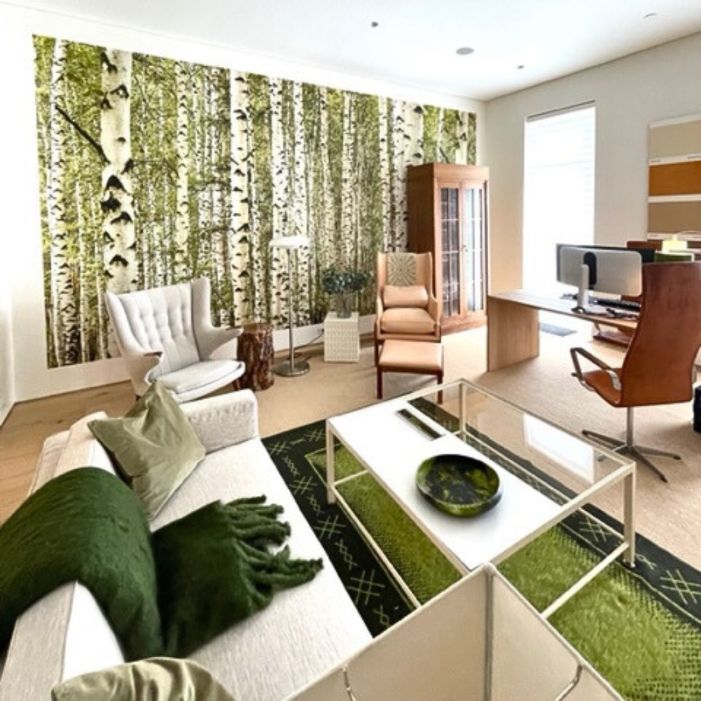 a living room with a white couch and chairs and window treatments with designer fabrics and textiles Simply Windows