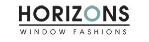 Horizons Window Fashions logo. Black text with a turquoise