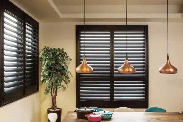 Norman Normandy hardwood shutters with motorized louvers, Boston MA, Simply Windows