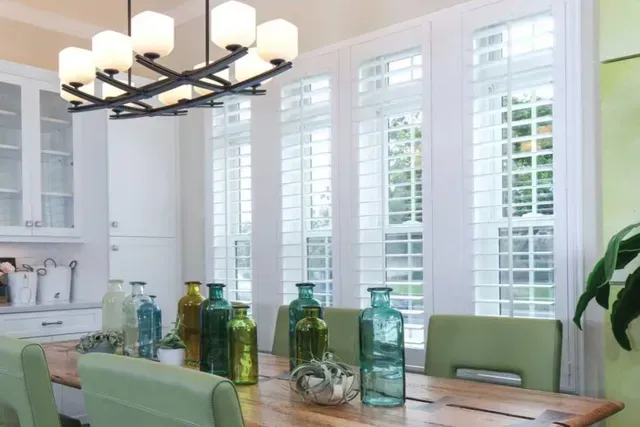 Norman Woodlore shutters in dining room, Wellesley MA, Simply Windows