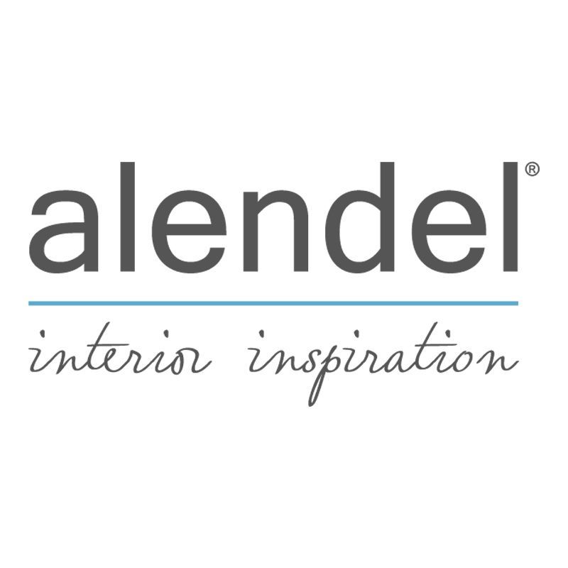 Alendel logo: gray text above teal underline,