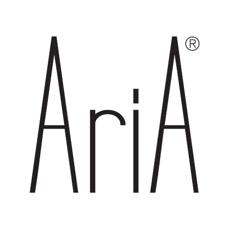 Aria wordmark logo with stylized black sans-serif font; the