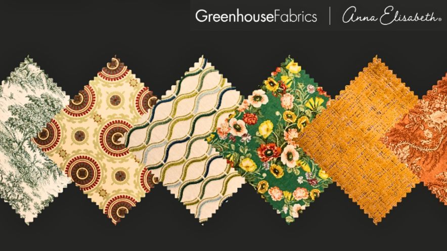 a row of fabric samples from greenhouse fabrics designer fabrics Simply Windows