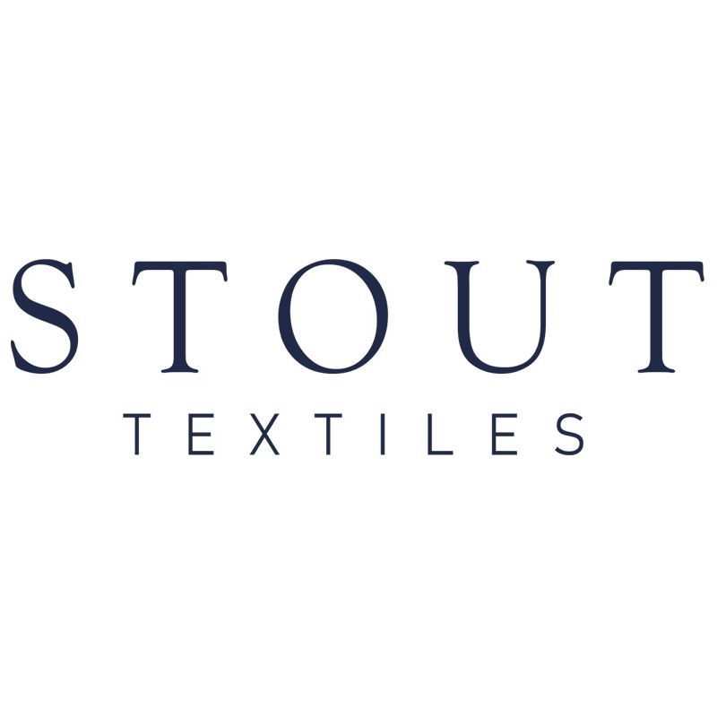 STOUT TEXTILES logo in dark blue letters.