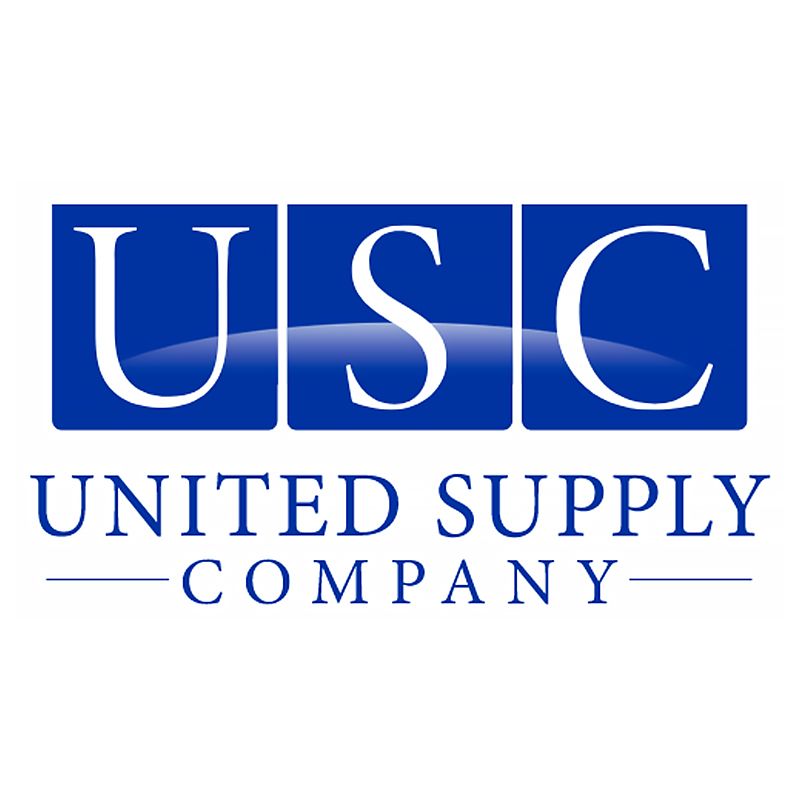 Logo for United Supply Company: blue squares with white letters