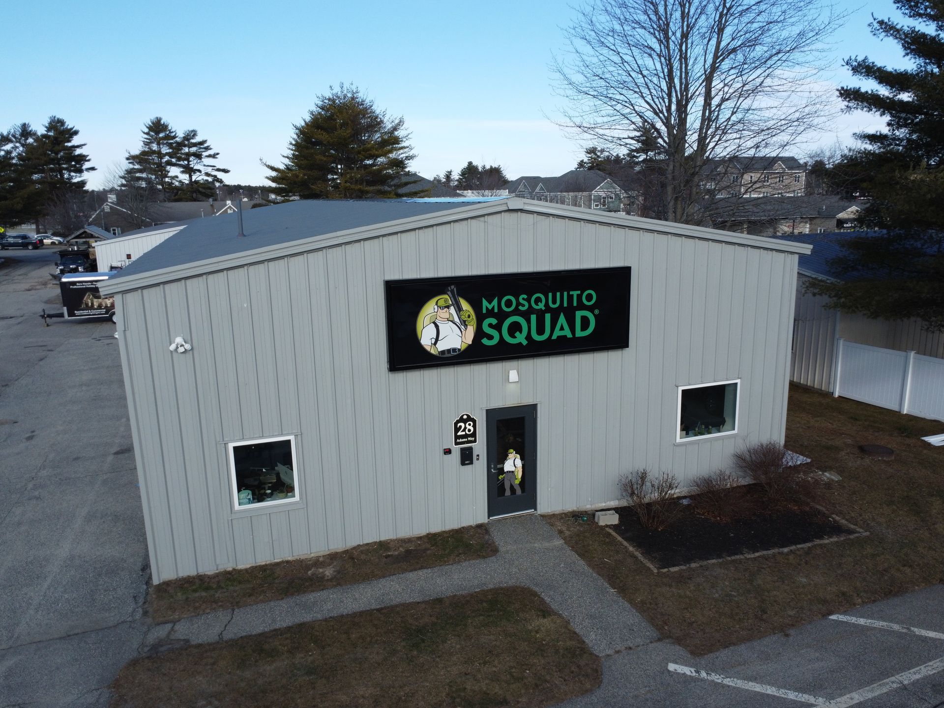 an aerial view of a mosquito squad building
