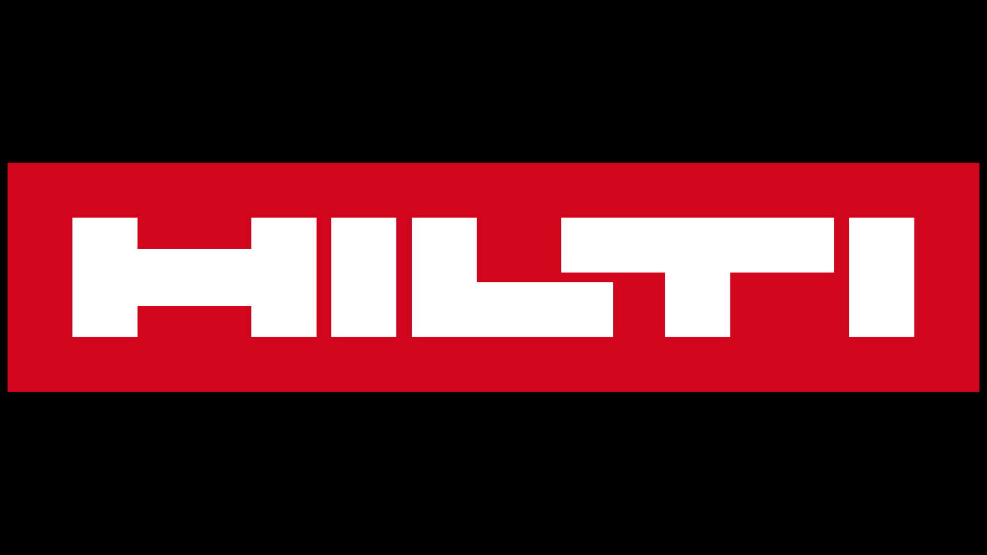 A red and white logo for hilti on a black background