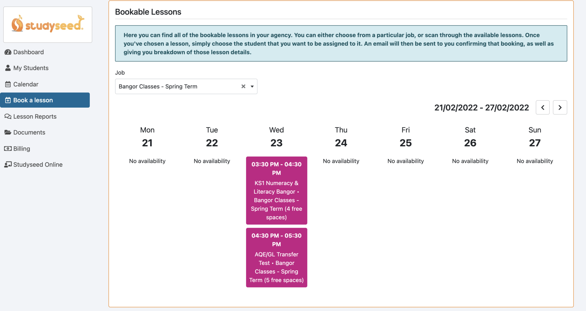 A calendar showing weekly entries, with some dates highlighted in pink.