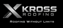Kross Roofing logo on black background with slogan “Roofing Without Limits”