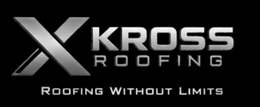 Kross Roofing logo on black background with slogan “Roofing Without Limits”