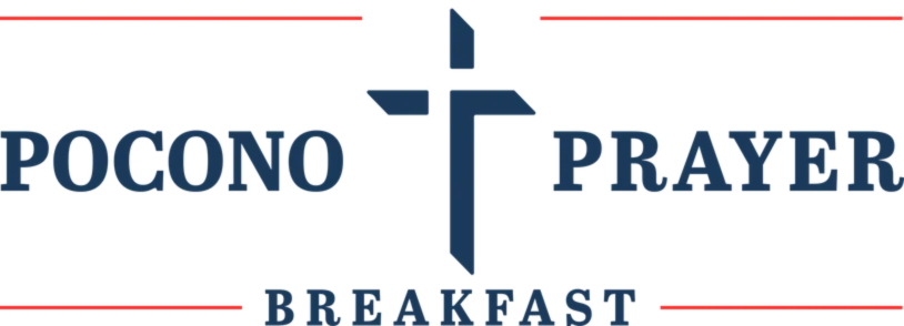 The logo for pocono prayer breakfast has a cross on it.