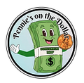 Cartoon green dollar character with apple and coin, waving inside a circular logo reading &ldquo;Pennie&rsquo;s on the Dollar&rdquo;