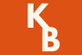 A white letter k and a white letter b on an orange background.