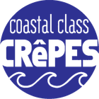 Coastal Class Crêpes logo in white on a blue circle with wave graphics