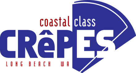 Coastal Class Crêpes logo in blue, red, and white with Long Beach, WA text