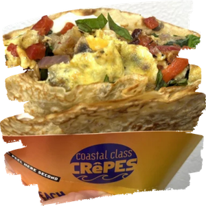 Savory crepe with vegetables and cheese in a Coastal Class Crepes wrapper
