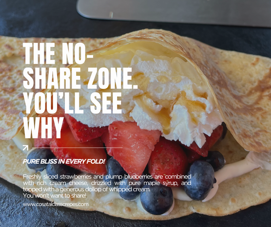 Big breakfast wrap with eggs, sausage, bacon and cheese on a table, with bold promo text overlay.