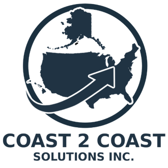 Logo: Dark blue US map with an upward arrow inside a circle. Text reads 