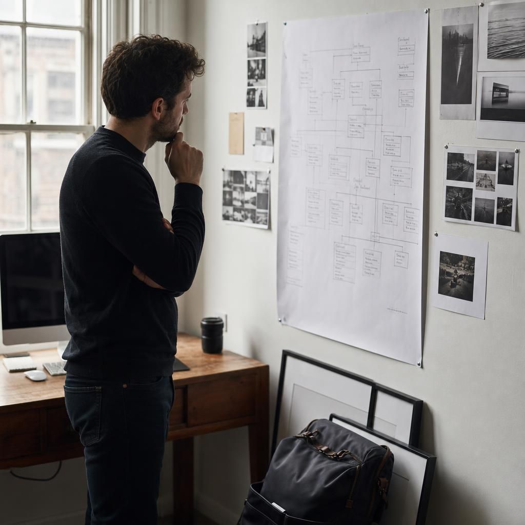 Photographer planning a simple website structure on paper