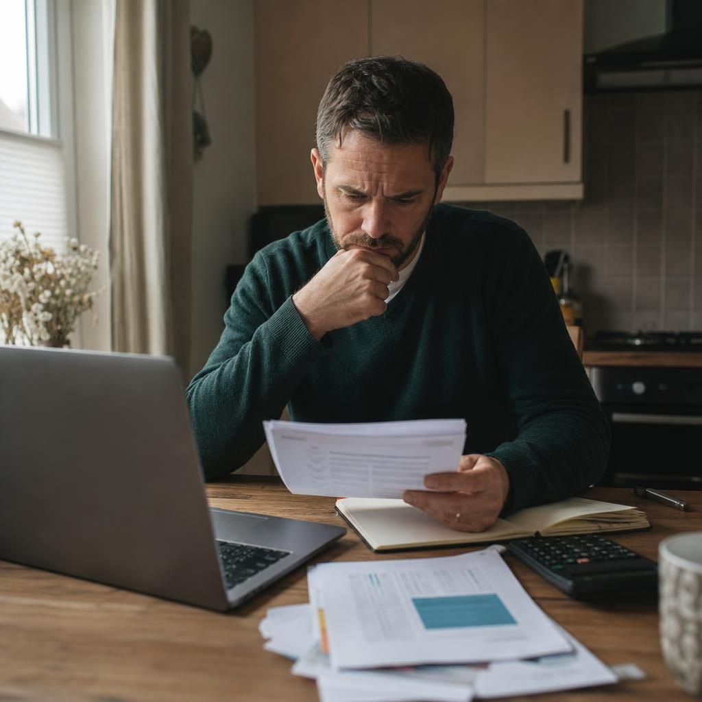 Small business owner comparing website design quotes at table