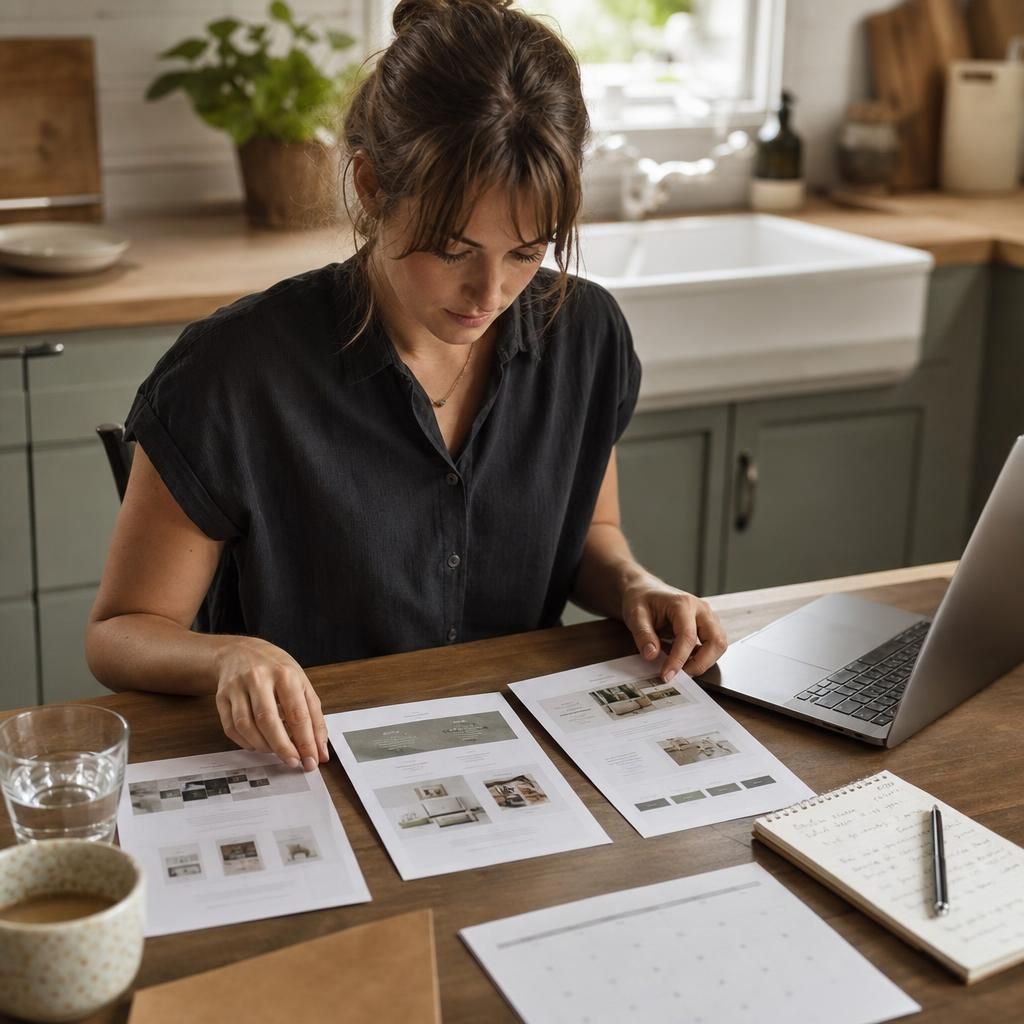 Small business owner comparing website design options
