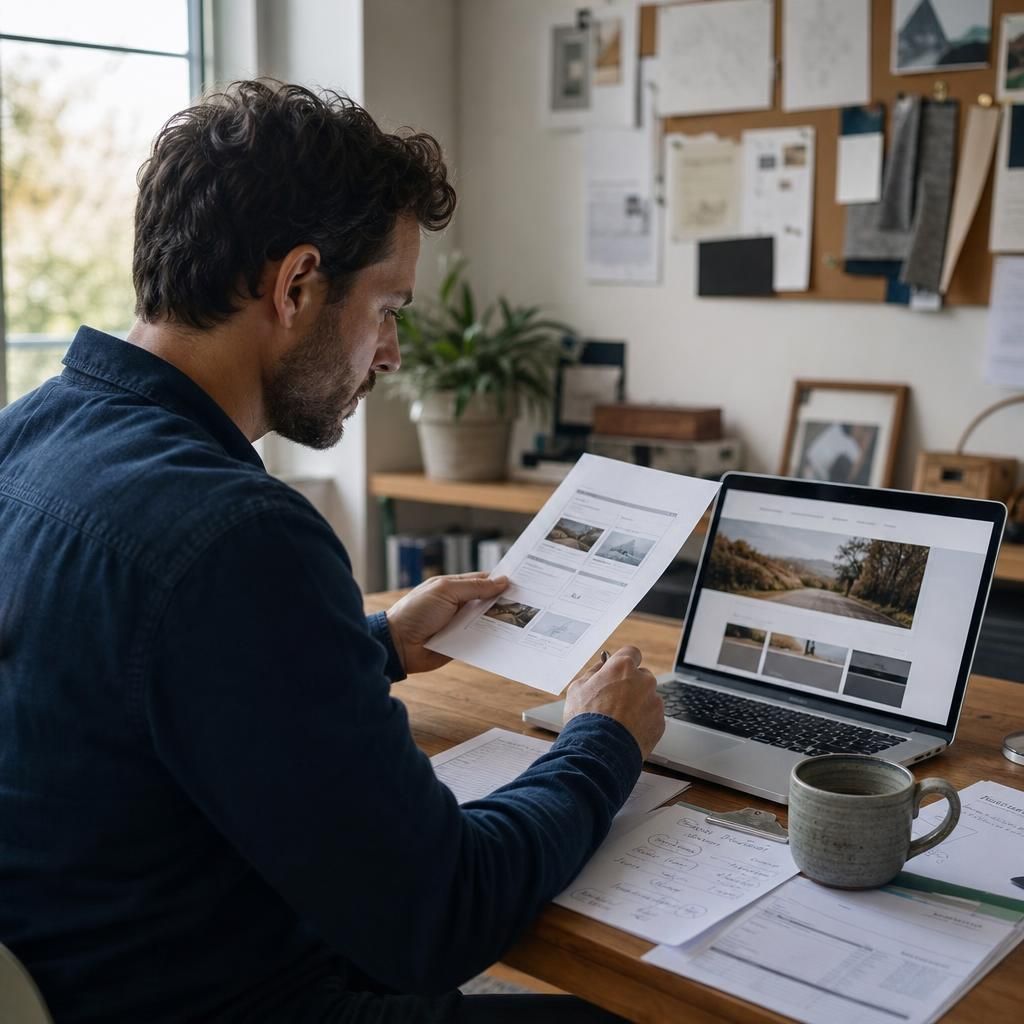 Small business owner comparing website quote and mockup
