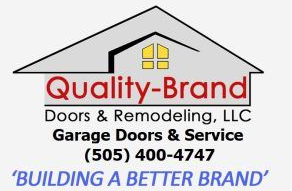 Logo for Quality-Brand Doors & Remodeling, LLC, featuring a house graphic and contact info.