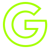 Lettre G en contour vert fluo sur fond blanc
