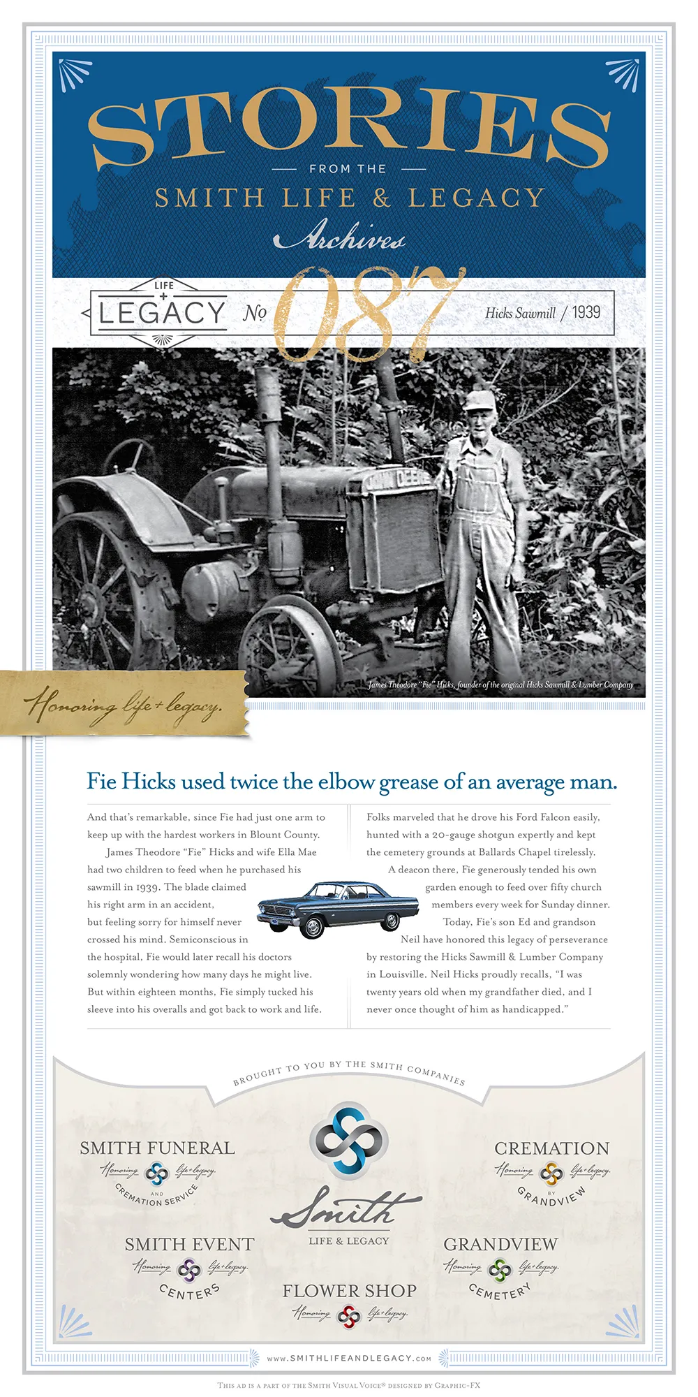 legacy number 87 Hicks Sawmill 1939. Smith Life & Legacy