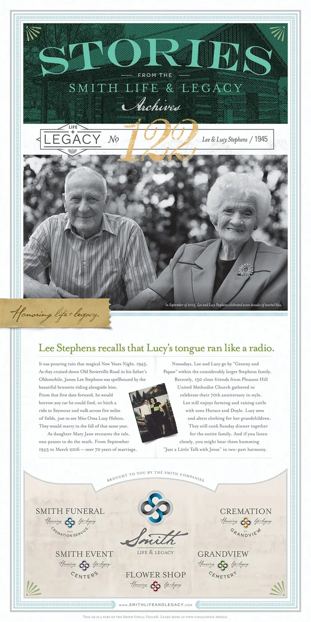 legacy number 122 Lee & Lucy Stephens 1945. Smith Life & Legacy