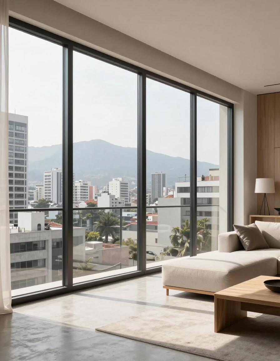 Departamento con ventanales de aluminio y vidrio templado