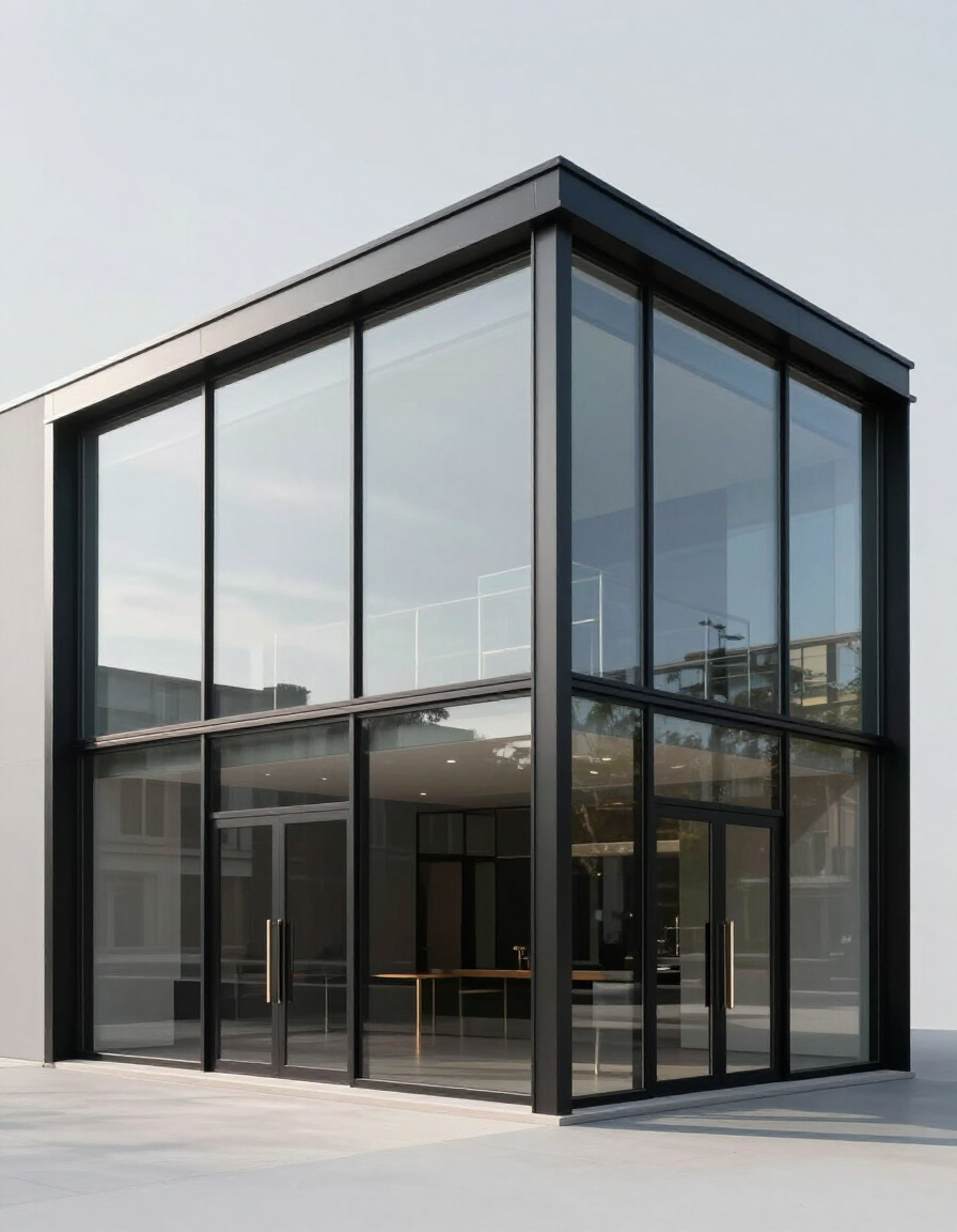 Fachada comercial con aluminio y vidrio templado