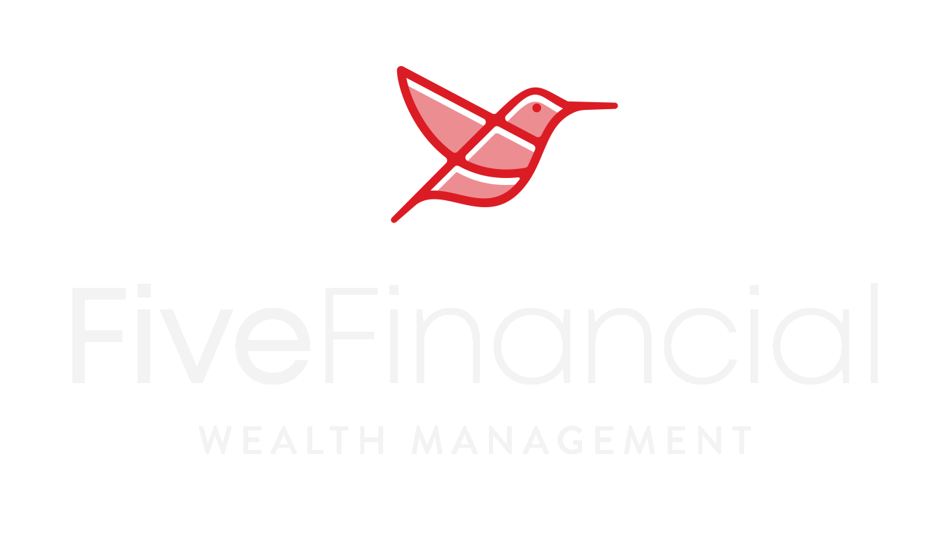 The logo for five financial wealth management has a hummingbird on it.
