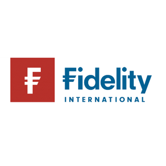A blue and red logo for fidelity international