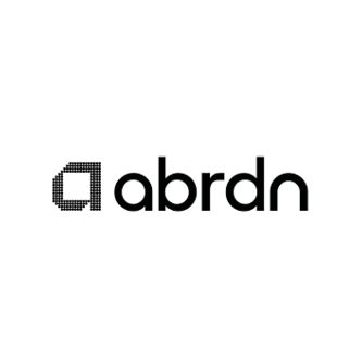 A black and white logo for abrdn on a white background.
