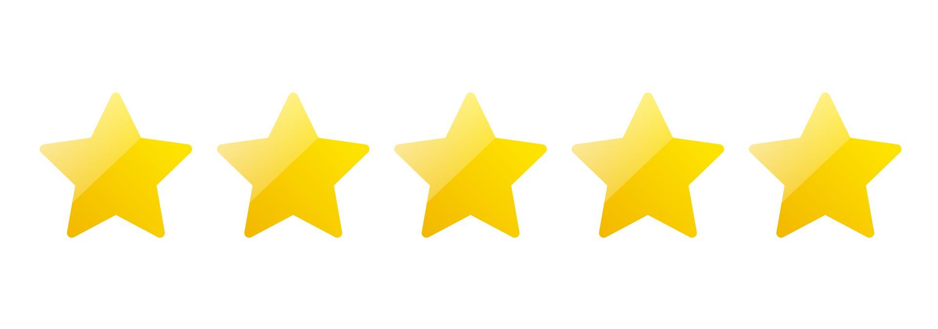 A row of five yellow stars on a white background.