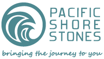 The logo for pacific shore stones bringing the journey to you.