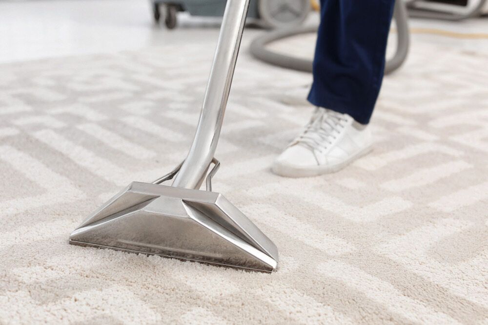 Person Vacuuming a Patterned, Light-Colored Rug — Carpet 2 Couch In Condon, QLD