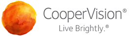 Logo de CooperVision avec un globe coloré et le slogan « Vivez intensément ».