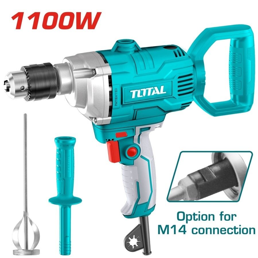 Mezclador eléctrico TOTAL de 1100 W color turquesa con mango y paleta mezcladora, opción de conexión M14 (mostrada en la imagen)